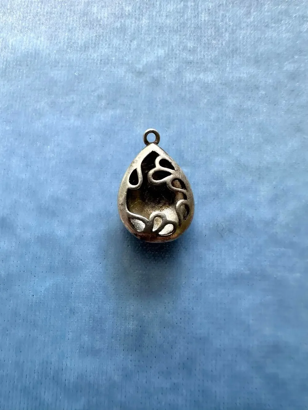 Vintage Sterling Silver Teardrop Pendant Openwork Filigree Cutout Charm 925